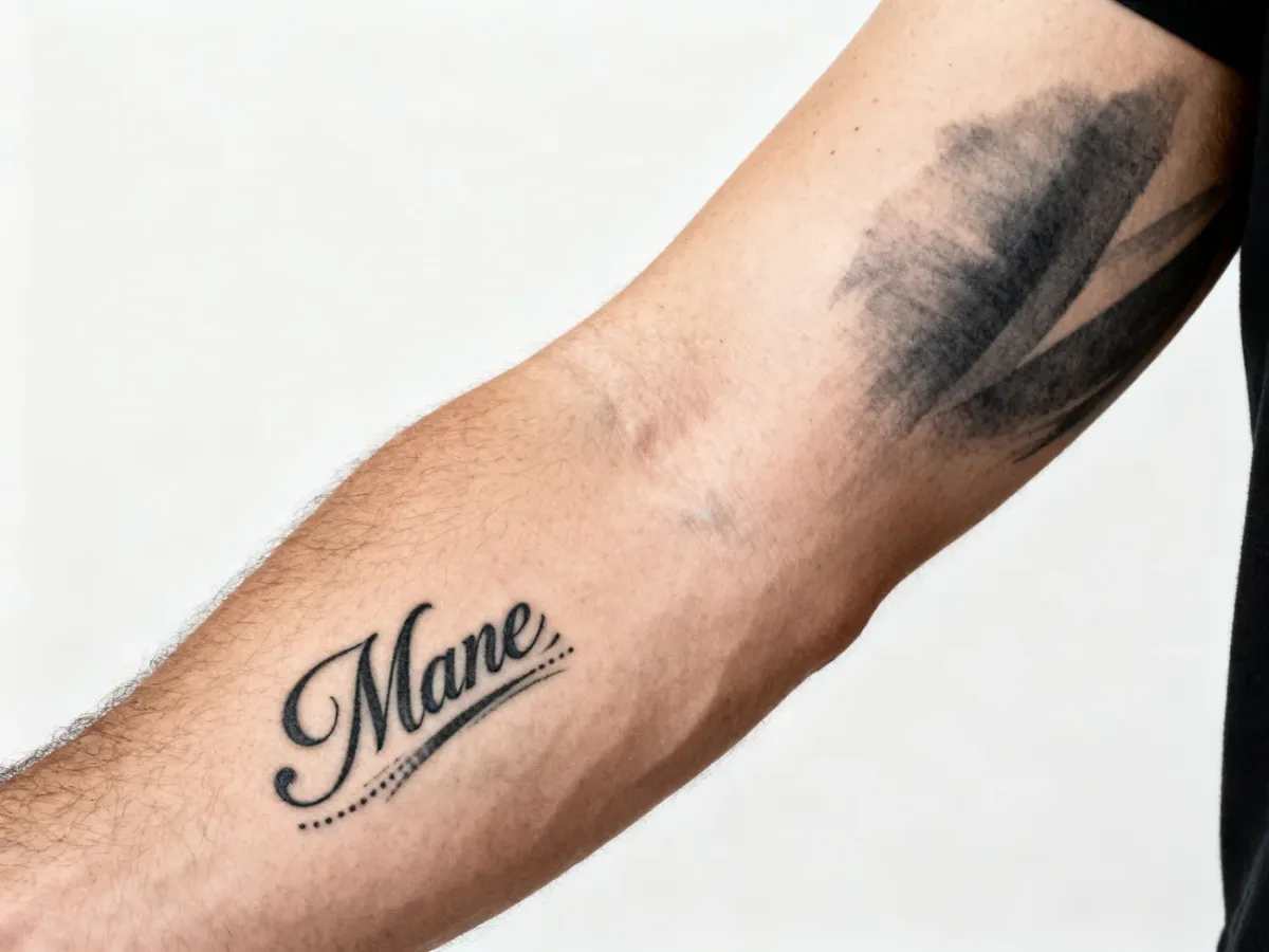 Examples of child name tattoo placement on the forearm and upper arm