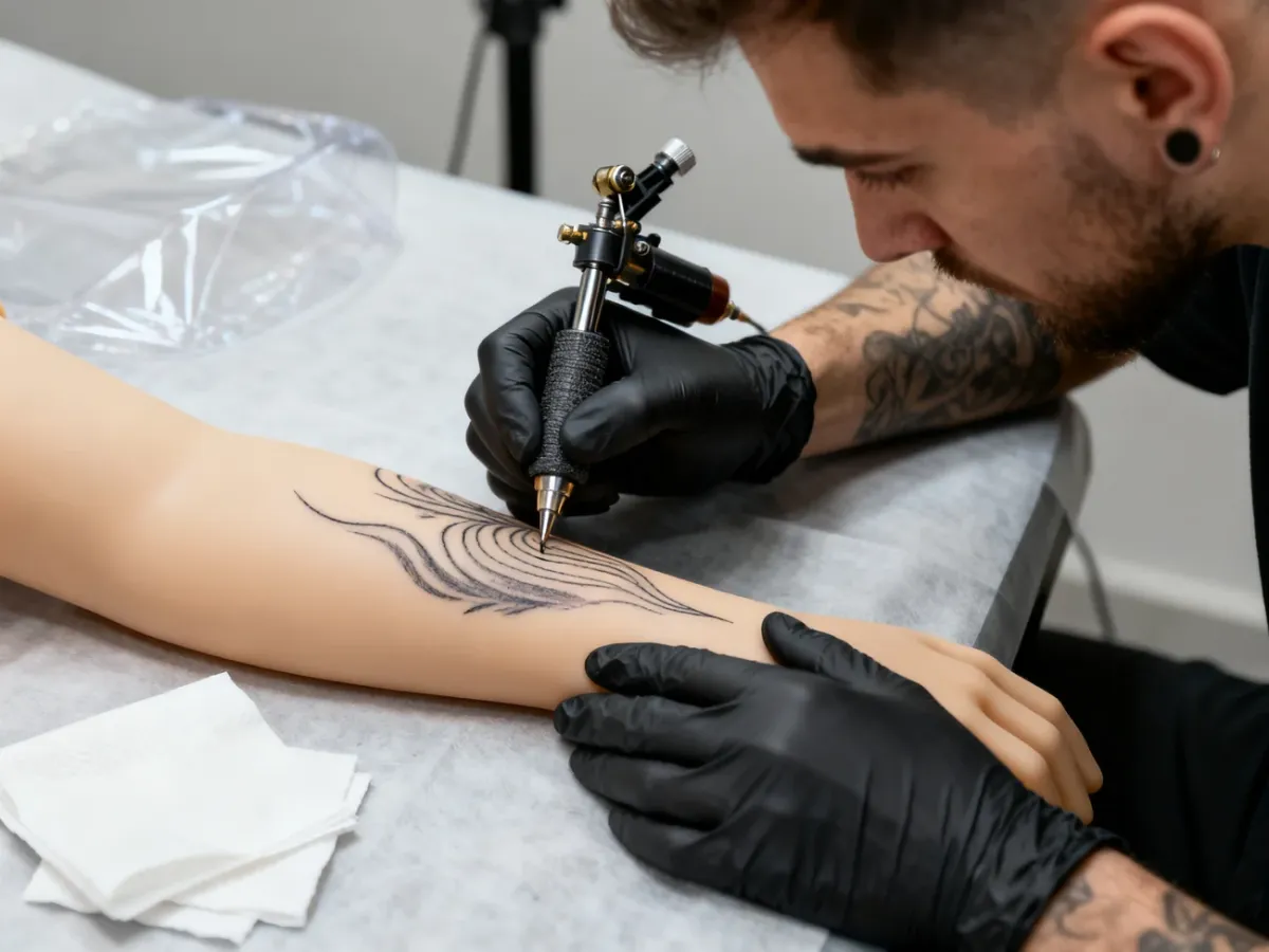 Ćwiczenie techniki tatuowania na sztucznej skórze